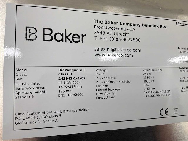 2024 clean air door baker biovanguard 5 laminaire stroomkast - afbeelding 6 van  7