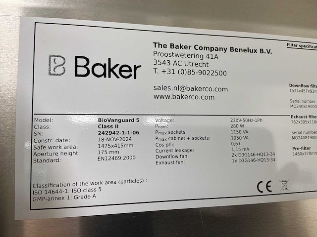 2024 clean air door baker biovanguard 5 laminaire stroomkast - afbeelding 6 van  7