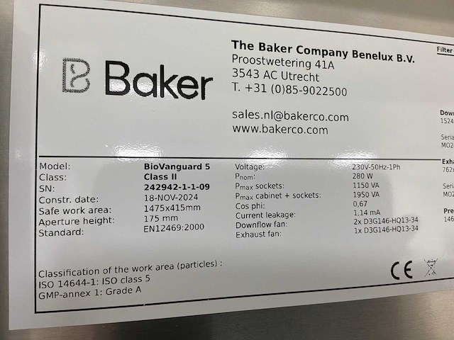 2024 clean air door baker biovanguard 5 laminaire stroomkast - afbeelding 6 van  7