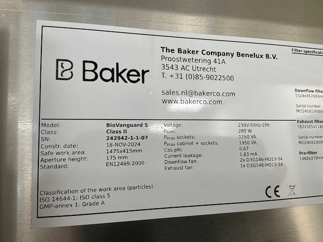 2024 clean air door baker biovanguard 5 laminaire stroomkast - afbeelding 4 van  7