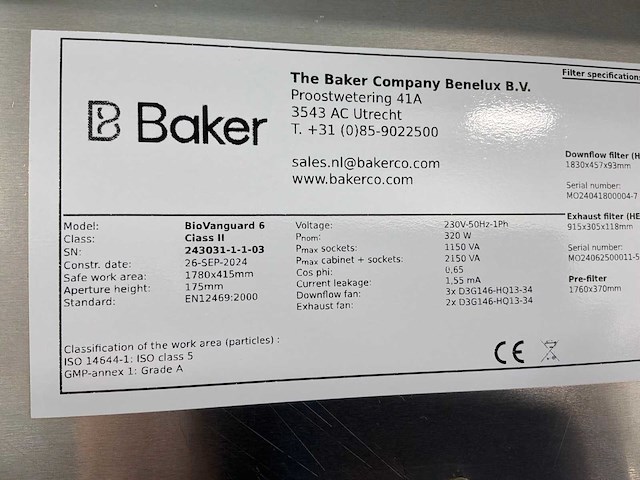 2024 clean air door baker biovanguard 6 laminaire flow cabinet - afbeelding 7 van  8