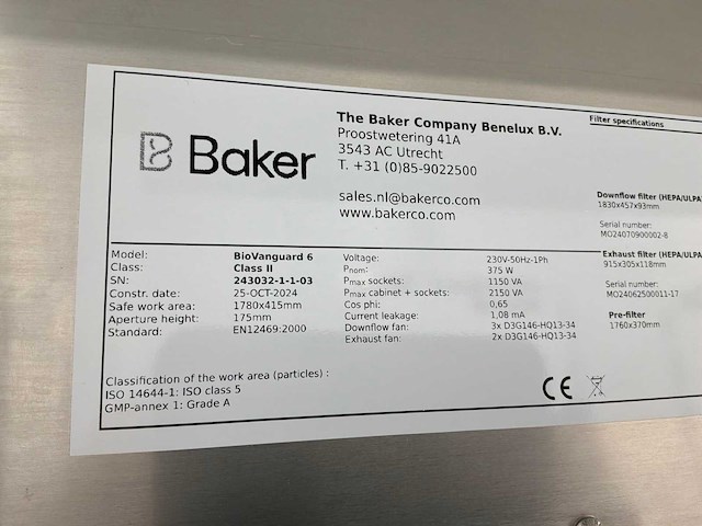 2024 clean air door baker biovanguard 6 laminaire flow cabinet - afbeelding 6 van  7