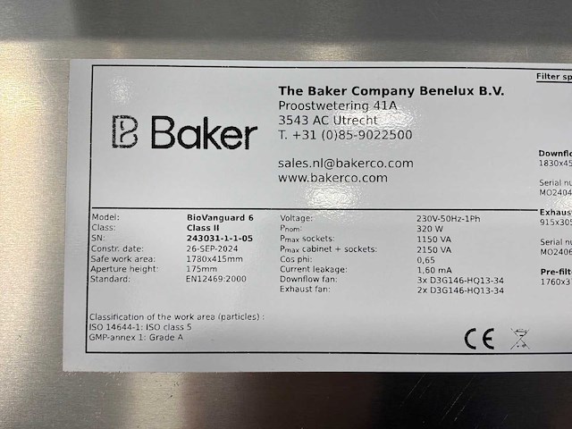 2024 clean air door baker biovanguard 6 laminaire flow cabinet - afbeelding 5 van  6