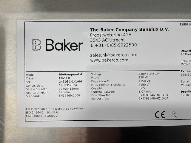 2024 clean air door baker biovanguard 6 laminaire flow cabinet - afbeelding 5 van  6