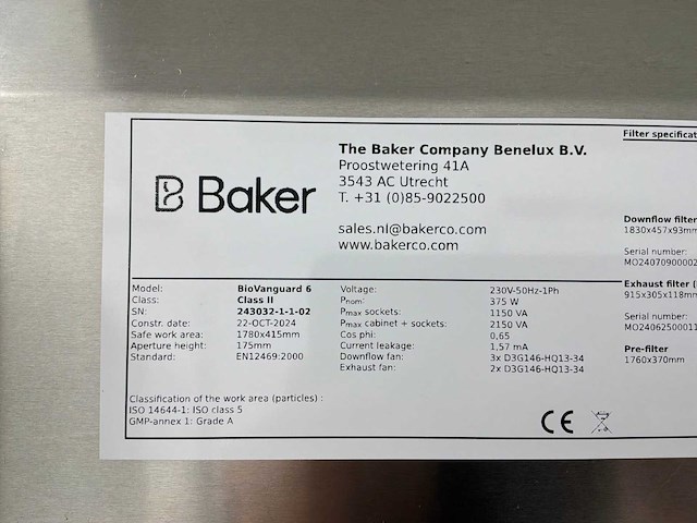 2024 clean air door baker biovanguard 6 laminaire flow cabinet - afbeelding 6 van  7