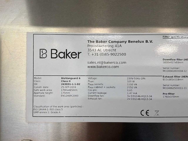 2024 clean air door baker biovanguard 6 laminaire flow cabinet - afbeelding 6 van  7