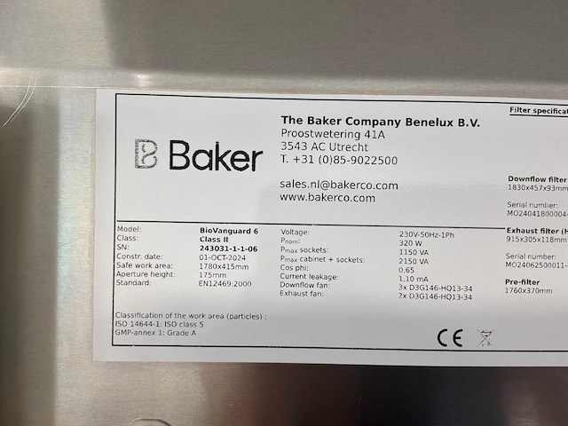 2024 clean air door baker biovanguard 6 laminaire flow cabinet - afbeelding 6 van  7
