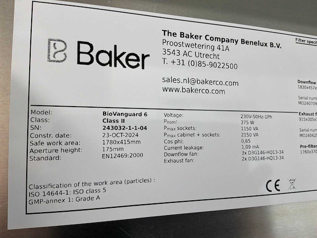 2024 clean air door baker biovanguard 6 laminaire flow cabinet - afbeelding 4 van  7