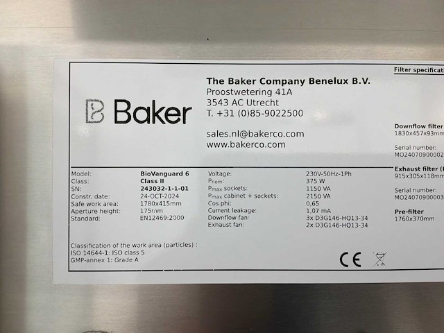 2024 clean air door baker biovanguard 6 laminaire flow cabinet - afbeelding 6 van  7