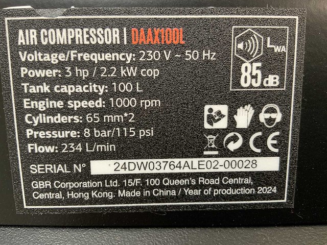 2024 daewoo daax100l luchtcompressor 100l - afbeelding 6 van  10