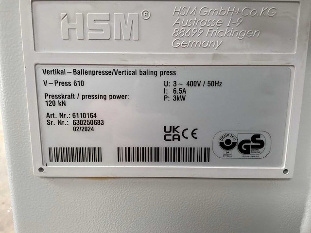 2024 hsm v-press 610 balenpers - afbeelding 7 van  7