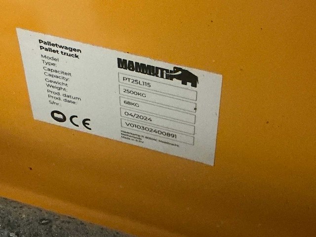 2024 mammutt pt25l115 hand hydraulische palletwagen - afbeelding 2 van  2
