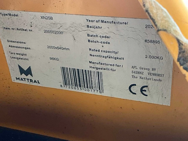 2024 mattral xn25b hand hydraulische palletwagen - afbeelding 8 van  8