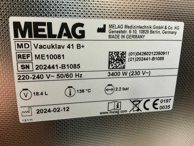 2024 melag vacuklav 41b+ stoom sterilisatie - afbeelding 11 van  11