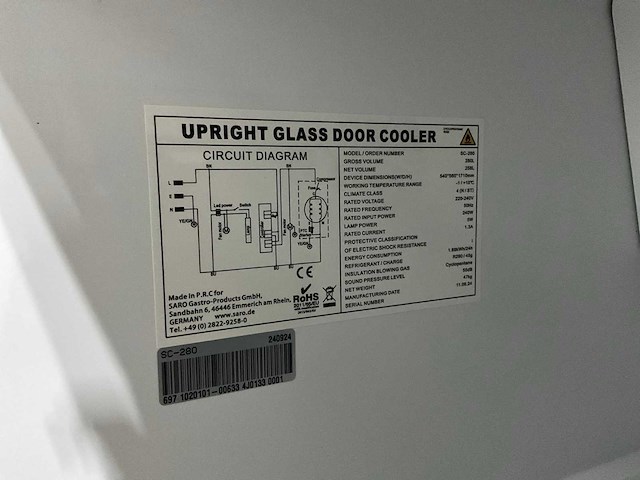 2024 saro sc-280 glasdeur koelkast - afbeelding 7 van  7