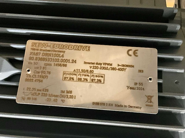 2024 sew-eurodrive fa67 drn100l4 3kw reductiemotor - afbeelding 5 van  5