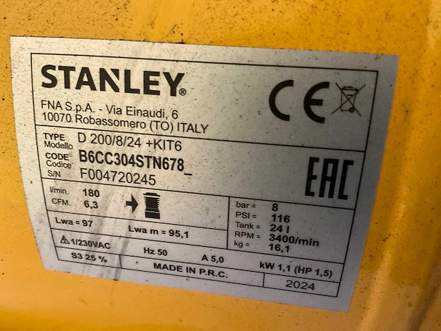 2024 stanley d200/8/24 luchtcompressor - afbeelding 6 van  6