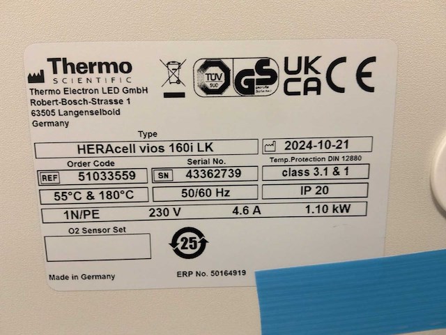2024 thermowetenschappelijke heracell vios 160i cr laboratorium co2-incubator (2x) - afbeelding 5 van  6