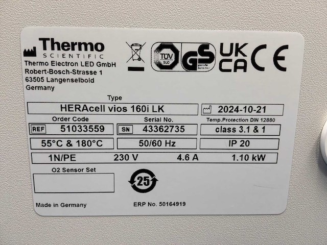 2024 thermowetenschappelijke heracell vios 160i cr laboratorium co2-incubator (2x) - afbeelding 9 van  9