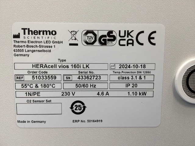 2024 thermowetenschappelijke heracell vios 160i cr laboratorium co2-incubator (2x) - afbeelding 8 van  9