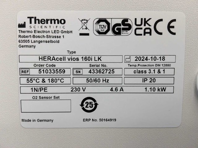 2024 thermowetenschappelijke heracell vios 160i cr laboratorium co2-incubator (2x) - afbeelding 9 van  9