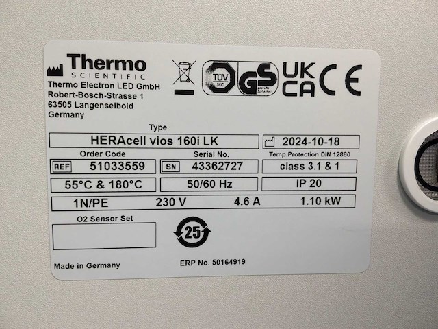 2024 thermowetenschappelijke heracell vios 160i cr laboratorium co2-incubator (2x) - afbeelding 8 van  9