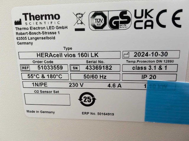 2024 thermowetenschappelijke heracell vios 160i cr laboratorium co2-incubator (2x) - afbeelding 6 van  7