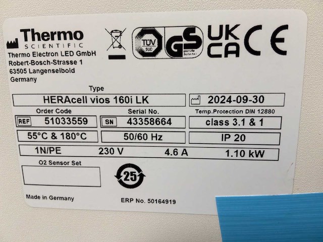2024 thermowetenschappelijke heracell vios 160i lk laboratorium co2-incubator (2x) - afbeelding 4 van  5