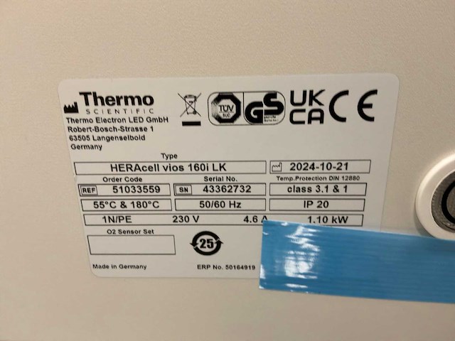 2024 thermowetenschappelijke heracell vios 160i lk laboratorium co2-incubator (2x) - afbeelding 5 van  5