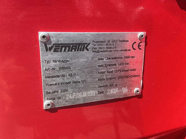 2024 wematik minibagger minigraafmachine (ongebruikt) - afbeelding 6 van  14