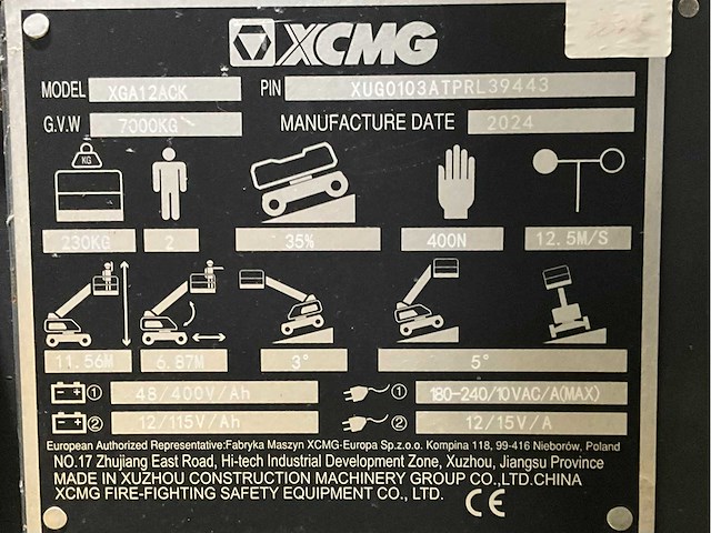 2024 xcmg xga 12 ack knikarmhoogwerker - afbeelding 35 van  41