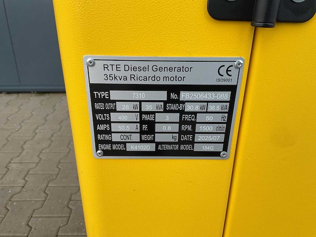 2025 - rte - 35 kva - stroomgenerator - afbeelding 16 van  20
