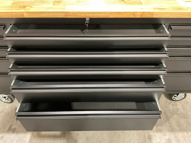 2025 72” 15 laden htc7215pc-1 zwart/hout gereedschapswagen - afbeelding 3 van  16