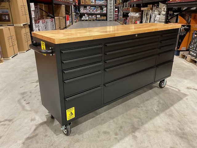 2025 72” 15 laden htc7215pc-1 zwart/hout gereedschapswagen - afbeelding 1 van  16