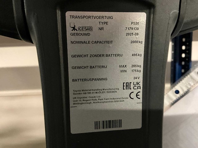 2025 cesab p320 elektrische meerij palletwagen “ongebruikt” - afbeelding 13 van  20