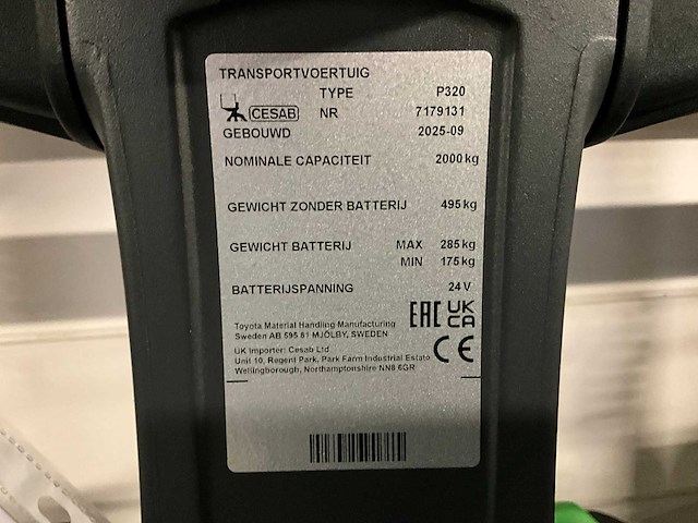 2025 cesab p320 elektrische meerij palletwagen “ongebruikt” - afbeelding 13 van  20