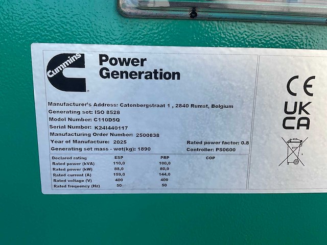 2025 cummins c110d5q noodstroomaggregaat, 110kva - afbeelding 5 van  13