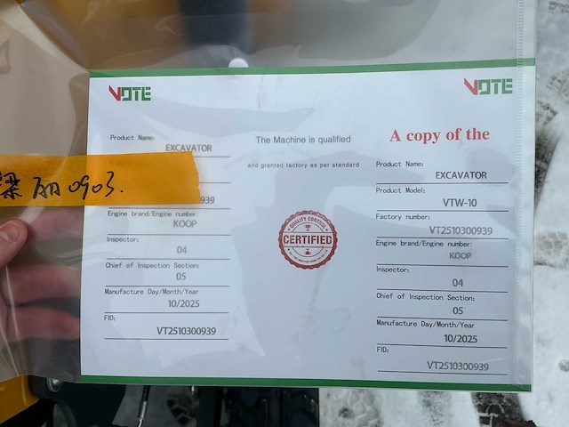 2025 excavator vtw-10 minigraafmachine - afbeelding 2 van  4
