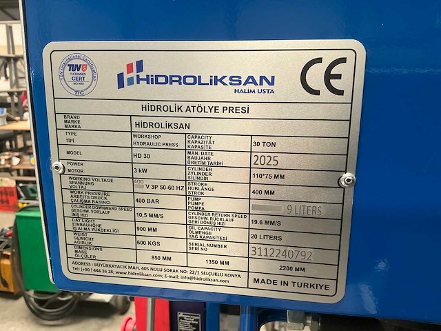 2025 hidroliksan hd30 garagepers 30ton - afbeelding 8 van  15