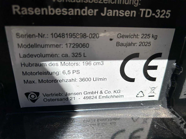 2025 jansen td325 strooiwagen - afbeelding 5 van  5