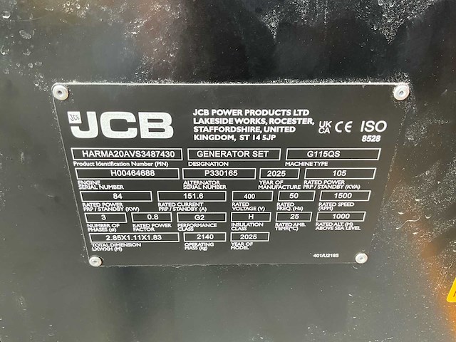 2025 jcb g115qs stroomgenerator - afbeelding 11 van  19