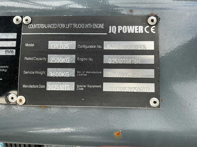 2025 jq power cpcd25 vorkheftruck ongebruikt - afbeelding 24 van  30