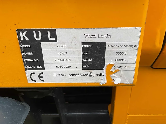 2025 kul zl936 shovel / wiellader - afbeelding 20 van  21