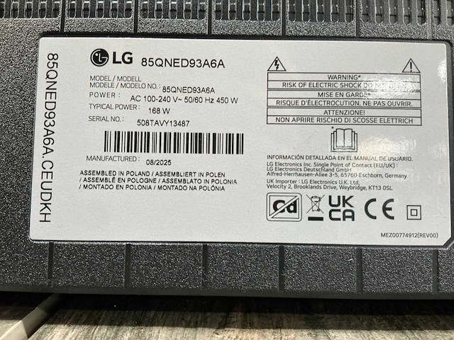 2025 lg 85qned93a6a 85” televisie - afbeelding 3 van  9