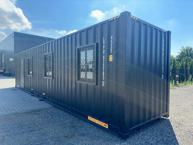 2025 rhino-cross-containers 1 deur en 3 ramen zwart 40ft hq/12 m - containerwoning / container office unit - afbeelding 1 van  35