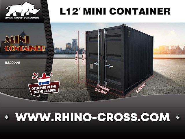 2025 rhino-cross-containers 12ft - zwart zeecontainer - afbeelding 6 van  7