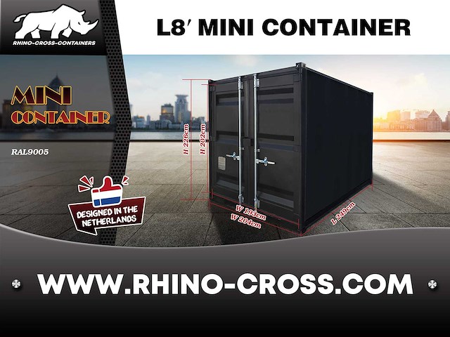 2025 rhino-cross-containers 8ft zwart zeecontainer - afbeelding 6 van  7