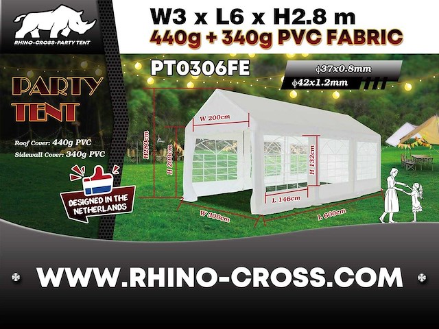 2025 rhino-cross-party tent pt0306fe 3x6x2.9m partytent - afbeelding 1 van  8