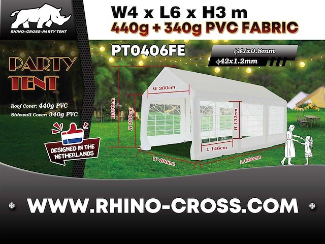 2025 rhino-cross-party tent pt0406fe 4x6x2.9m partytent - afbeelding 1 van  17