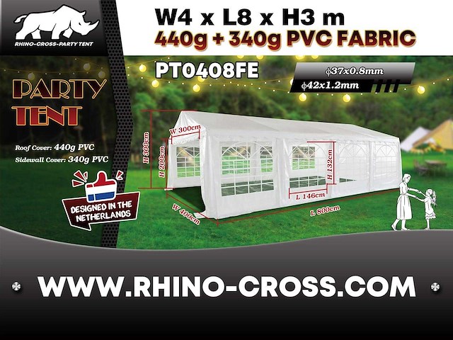 2025 rhino-cross-party tent pt0408fe 4x8x2.9m partytent - afbeelding 1 van  18